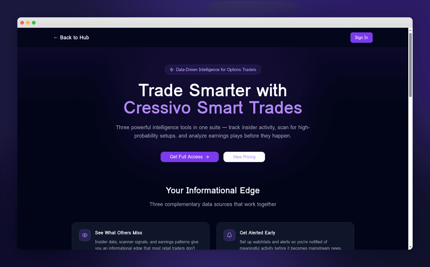Cressivo Smart Trades - data-driven intelligence tools for options traders